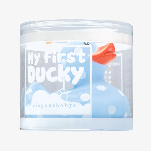 BLUE POLKA DOT RUBBER DUCKIE