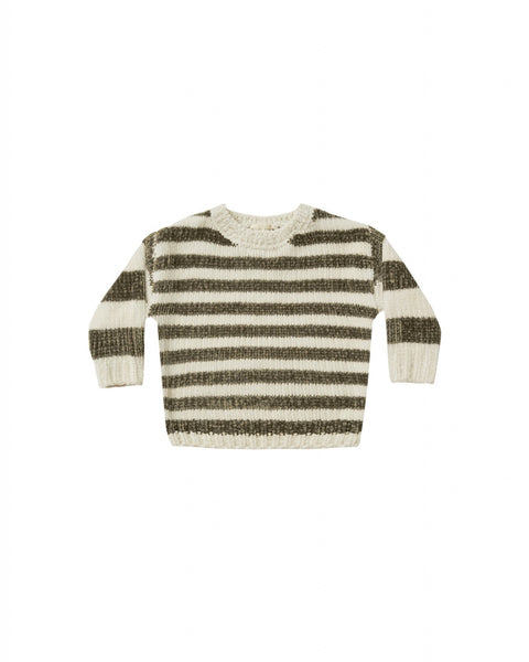 Chenille Sweater || Olive Stripe