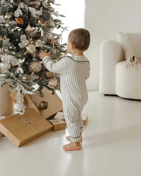 boys forest pinstripe romper