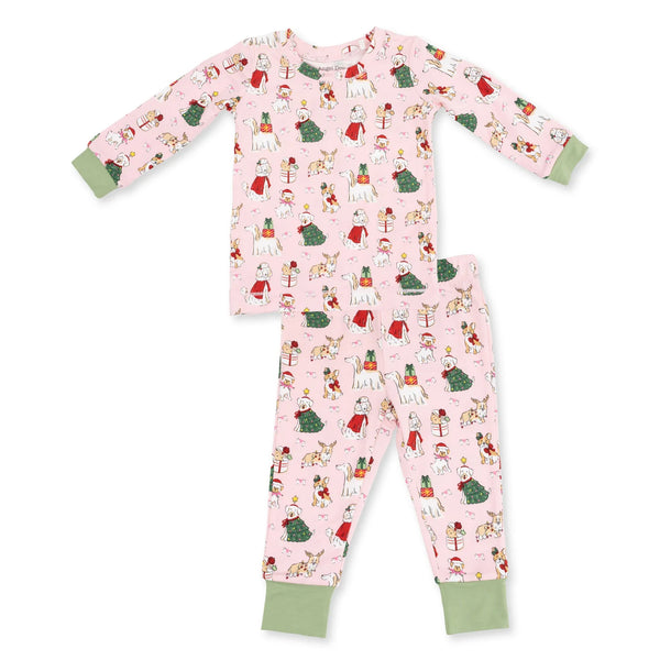 Christmas Dogs Pink - Bamboo Long Sleeve Loungewear Set