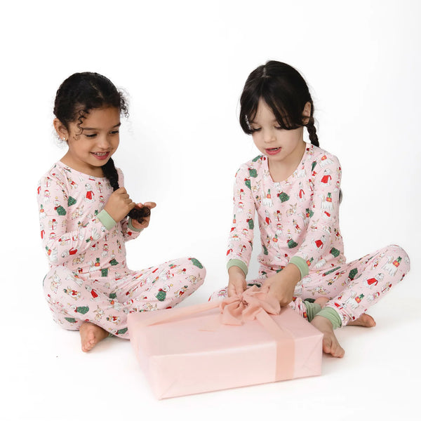 Christmas Dogs Pink - Bamboo Long Sleeve Loungewear Set