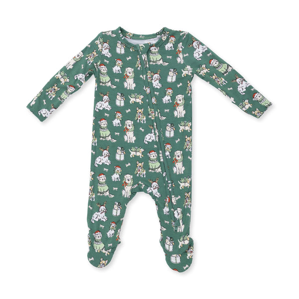 Christmas Dogs Green - 2 Way Zipper Footie