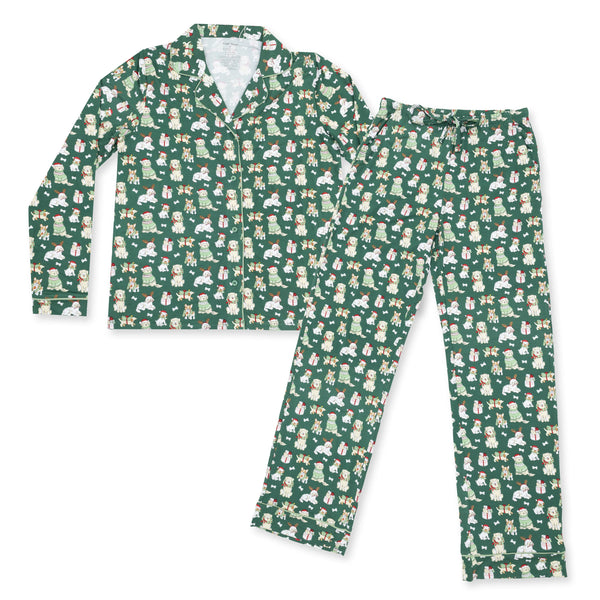 Christmas Dogs Green - Adult Uni Long Sleeve Coat Style and Pant with Pockets