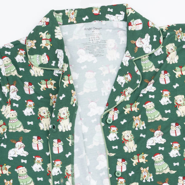 Christmas Dogs Green - Adult Uni Long Sleeve Coat Style and Pant with Pockets
