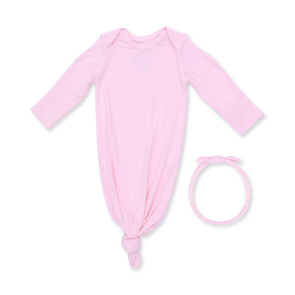 Solid Pink A Boo Knotted Gown and Headband