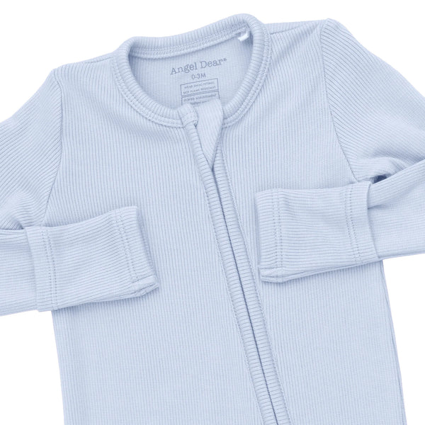 Solid Sheer Blue Rib 2 Way Zipper Footie