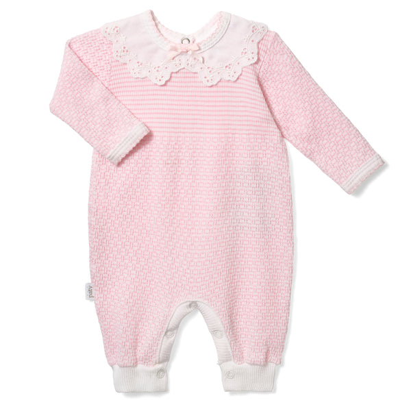 Paty Knit Solid Color Romper with Peter Pan Eyelet Collar