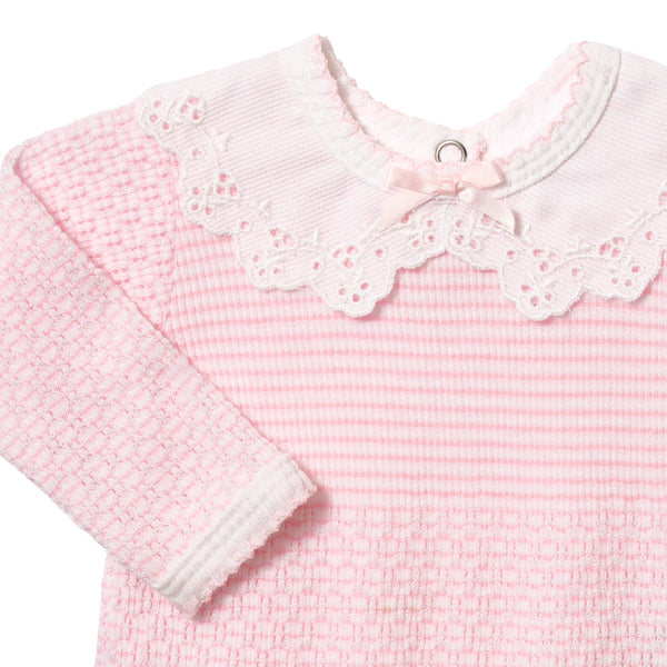 Paty Knit Solid Color Romper with Peter Pan Eyelet Collar