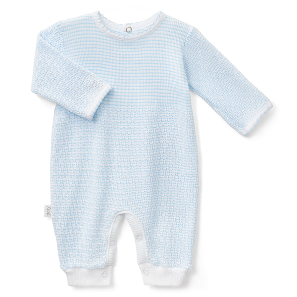 Paty Knit Solid Color Long Sleeve Romper Blue