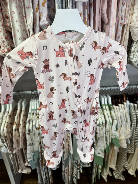 Cowgirl Dogs - 2 Way Zipper Ruffle Back Footie