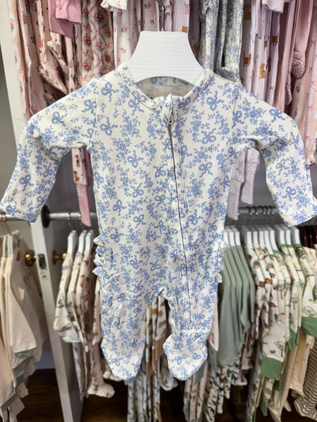 Romi Floral - 2 Way Zipper Ruffle Back Footie