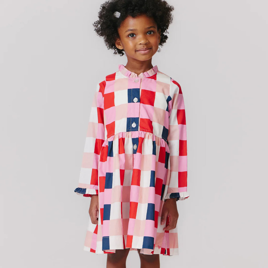 Girl's Autumn Dress Navy and Red Check no small miracle children's boutique Girl's Autumn Dress Navy and Red Check no small miracle children's boutique