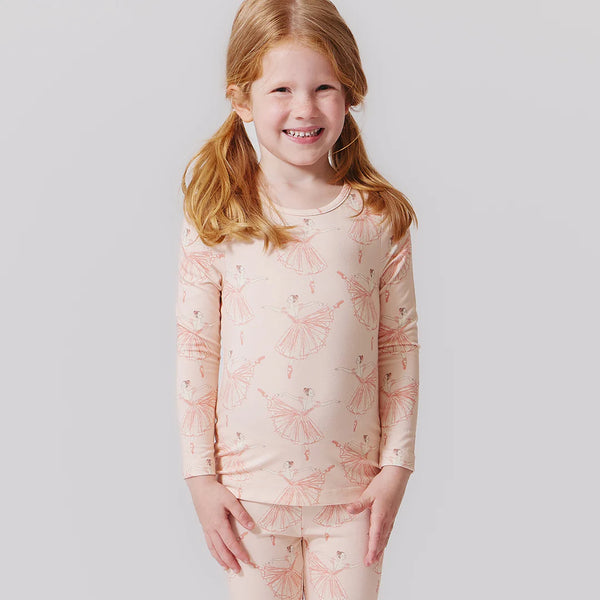 Kids Bamboo PJ Set Pink Ballerinas