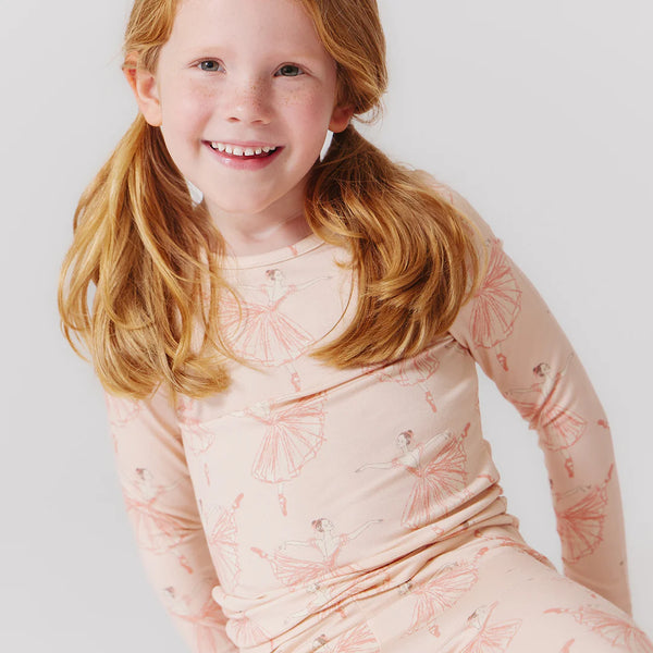 Kids Bamboo PJ Set Pink Ballerinas