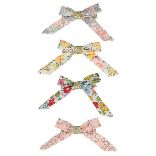 Floral Bow Hair Clips (x 4)