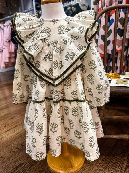 Girls Raphaela Dress Olive Rose Floral
