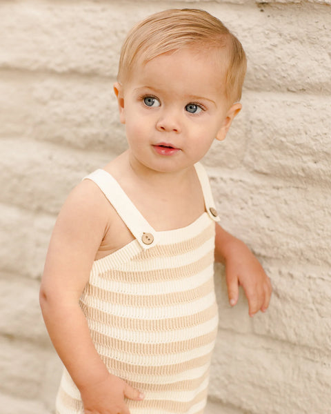 knit baby romper || sand stripe