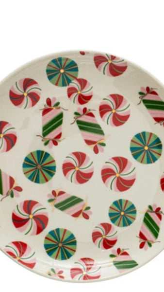 6" Round Stoneware Plate w/ Holiday Pattern/Image, Multi Color, 4 Styles