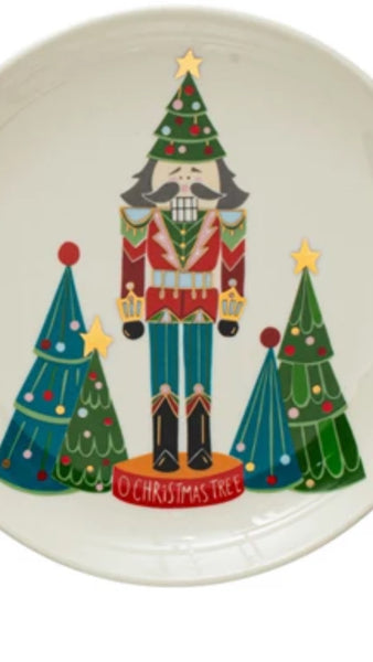 6" Round Stoneware Plate w/ Holiday Pattern/Image, Multi Color, 4 Styles