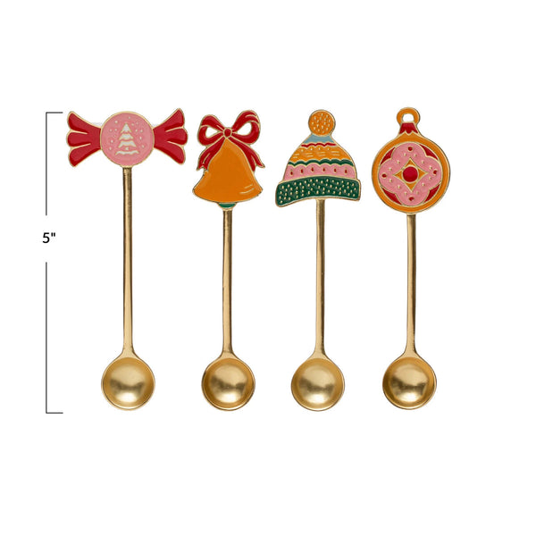 5"L Zinc Alloy Spoon w/ Enameled Holiday Icon Handle, Multi Color, 4 Styles
