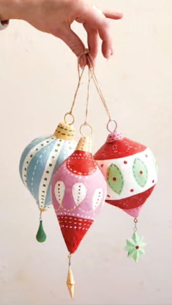 Handmade Paper Mache Ornament w/ Hanging Star/Teardrop, 3 Styles