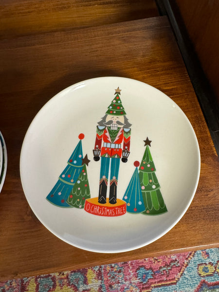 6" Round Stoneware Plate w/ Holiday Pattern/Image, Multi Color, 4 Styles