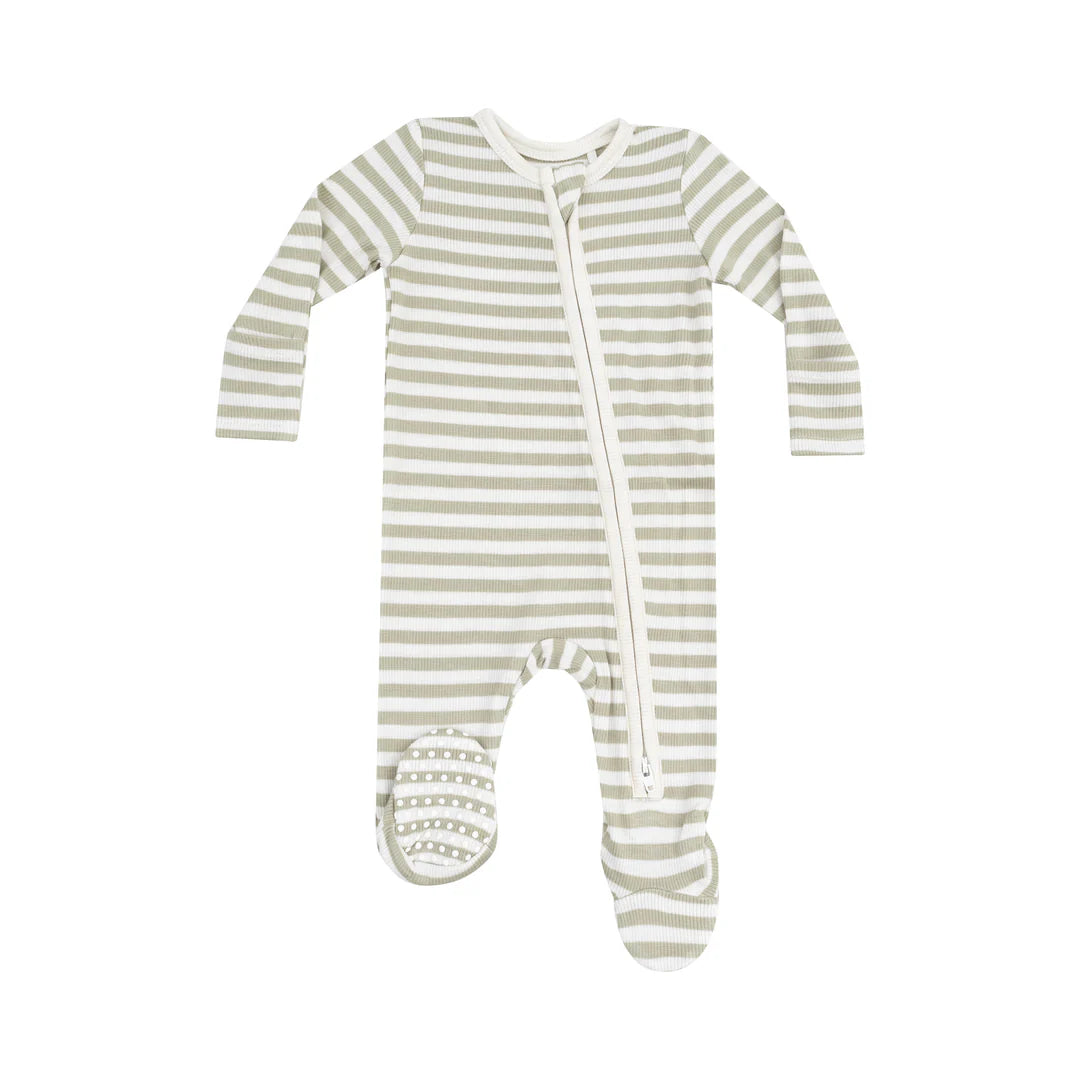 2 WAY ZIPPER FOOTIE - STRIPE SAGE