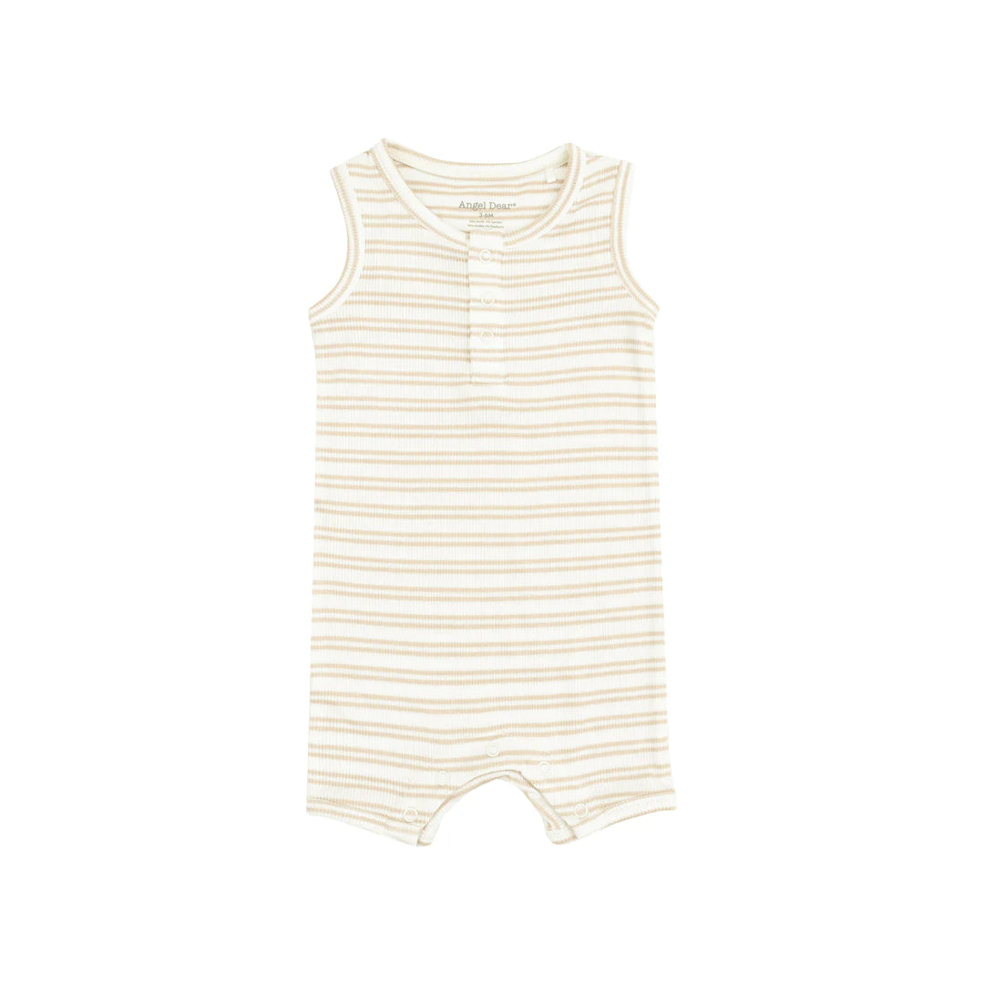 SLEEVELESS SHORTIE ROMPER - STRIPE OXFORD TAN