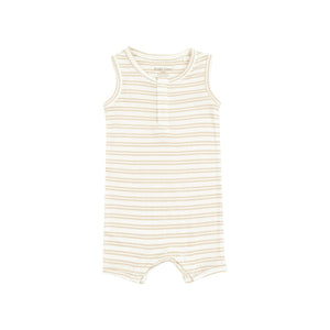 SLEEVELESS SHORTIE ROMPER - STRIPE OXFORD TAN