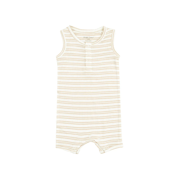 SLEEVELESS SHORTIE ROMPER - STRIPE OXFORD TAN