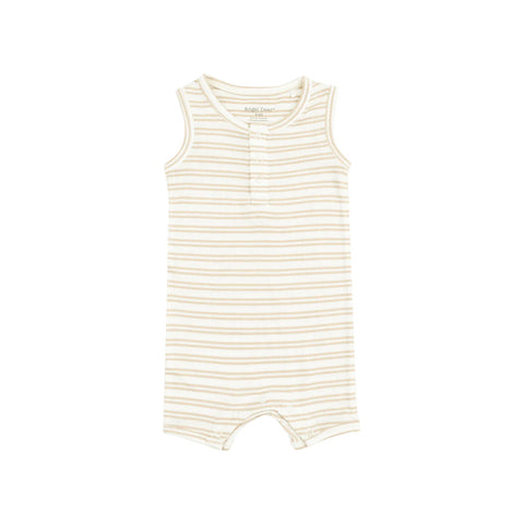 SLEEVELESS SHORTIE ROMPER - STRIPE OXFORD TAN