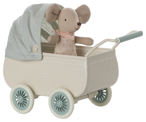 Pram with baby mouse - Mint