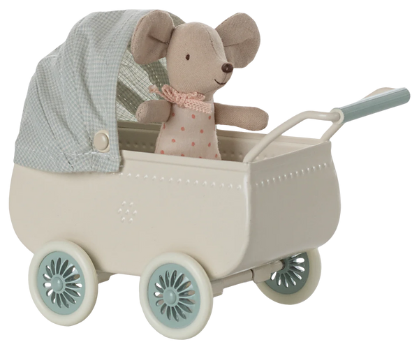 Pram with baby mouse - Mint
