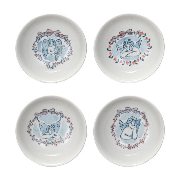 Stoneware Dish w/ Cherub, White, 4 Styles