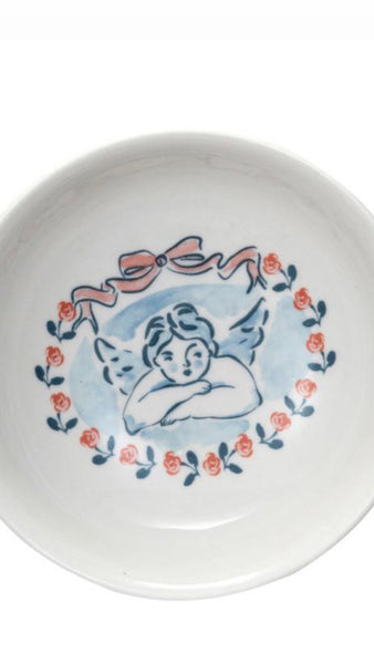 Stoneware Dish w/ Cherub, White, 4 Styles