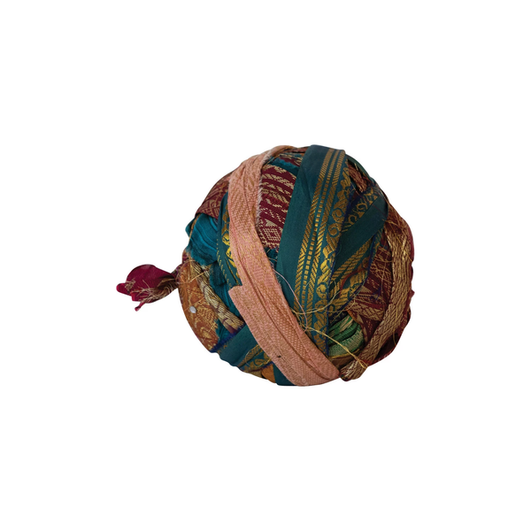 Yard Torn Silk Sari Ribbon with Metallic Threads, Multicolor