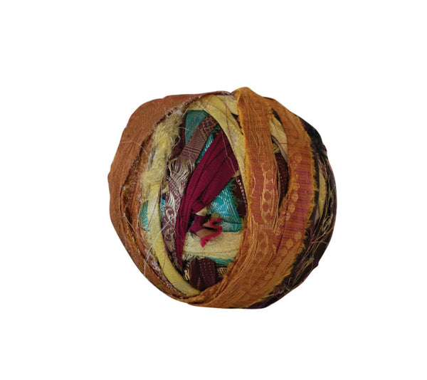 Yard Torn Silk Sari Ribbon with Metallic Threads, Multicolor