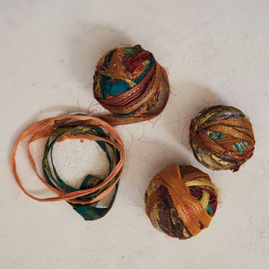 Yard Torn Silk Sari Ribbon with Metallic Threads, Multicolor