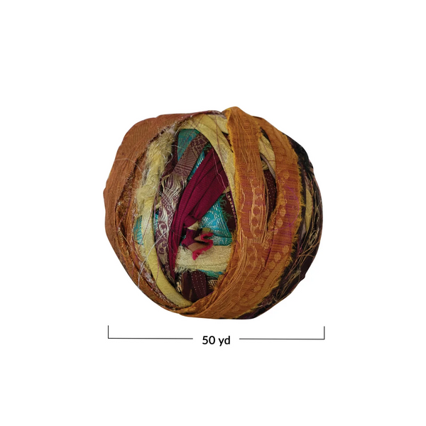Yard Torn Silk Sari Ribbon with Metallic Threads, Multicolor