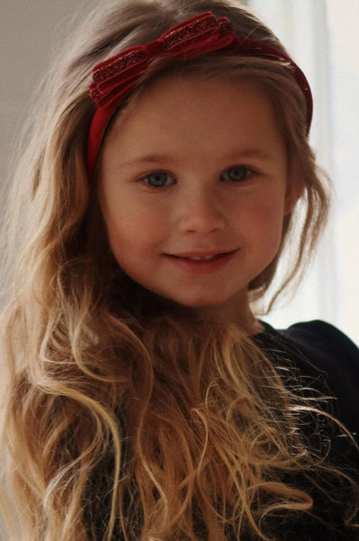 VELVET BOW HAIRBRACE RED