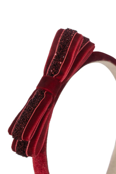 VELVET BOW HAIRBRACE RED