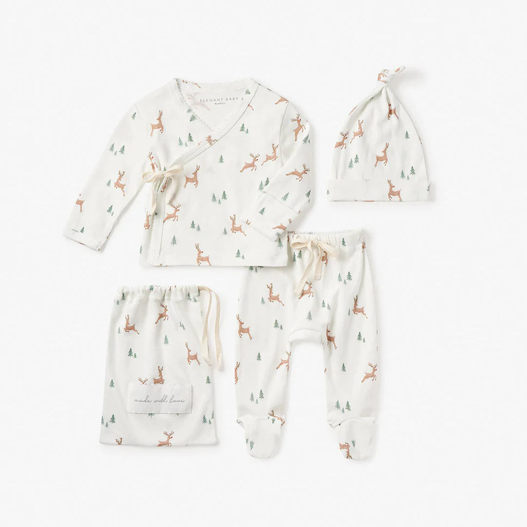 Organic Cotton Printed Newborn Layette Set : Reindeer