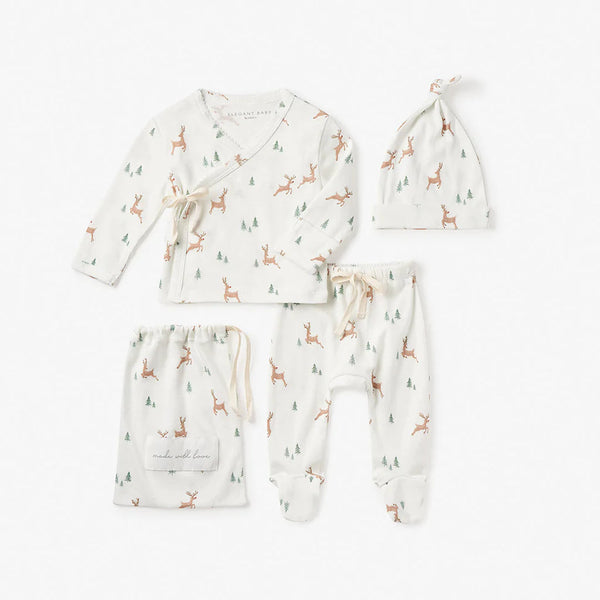 Organic Cotton Printed Newborn Layette Set : Reindeer