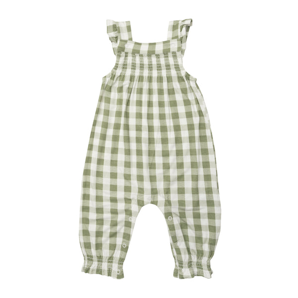 BAMBOO SMOCKED FRONT COVERALL - GINGHAM SAGE