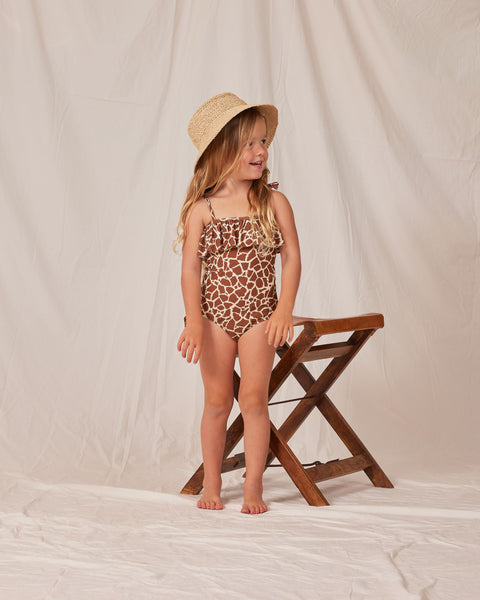 ruffle one-piece || giraffe spots