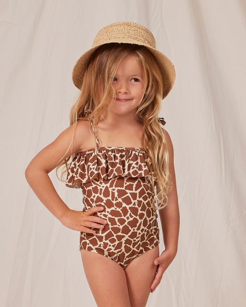 ruffle one-piece || giraffe spots