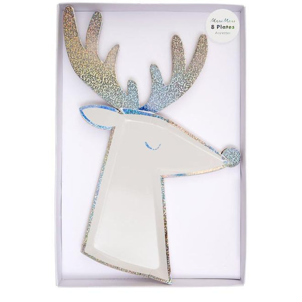 Silver Sparkle Reindeer Plates