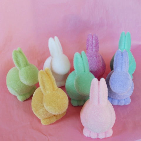 Small Pastel Flocked Seated Bunny