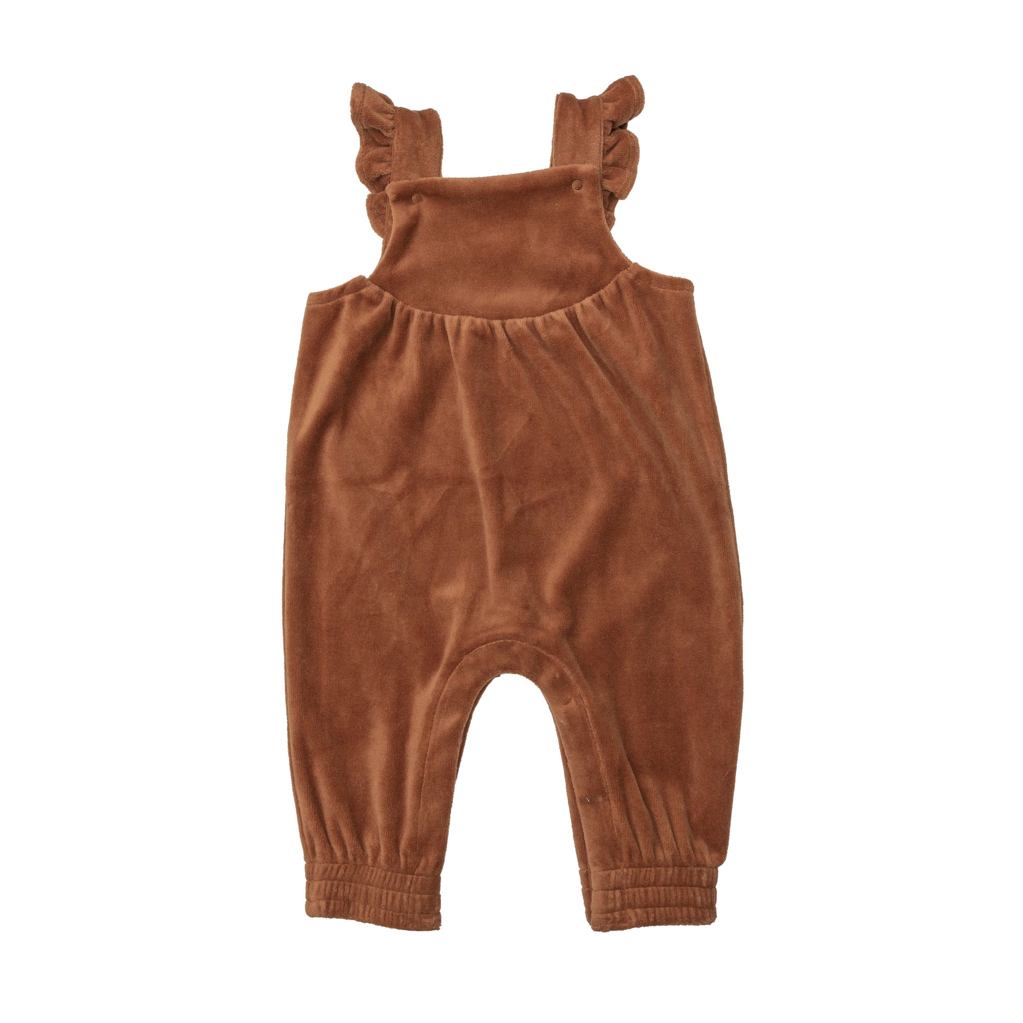 VELOUR RUFFLE OVERALL - MOCHA BISQUE