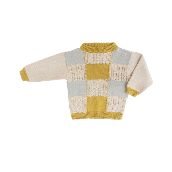 Patchwork Sweater Sky Gray/Fall Leaf